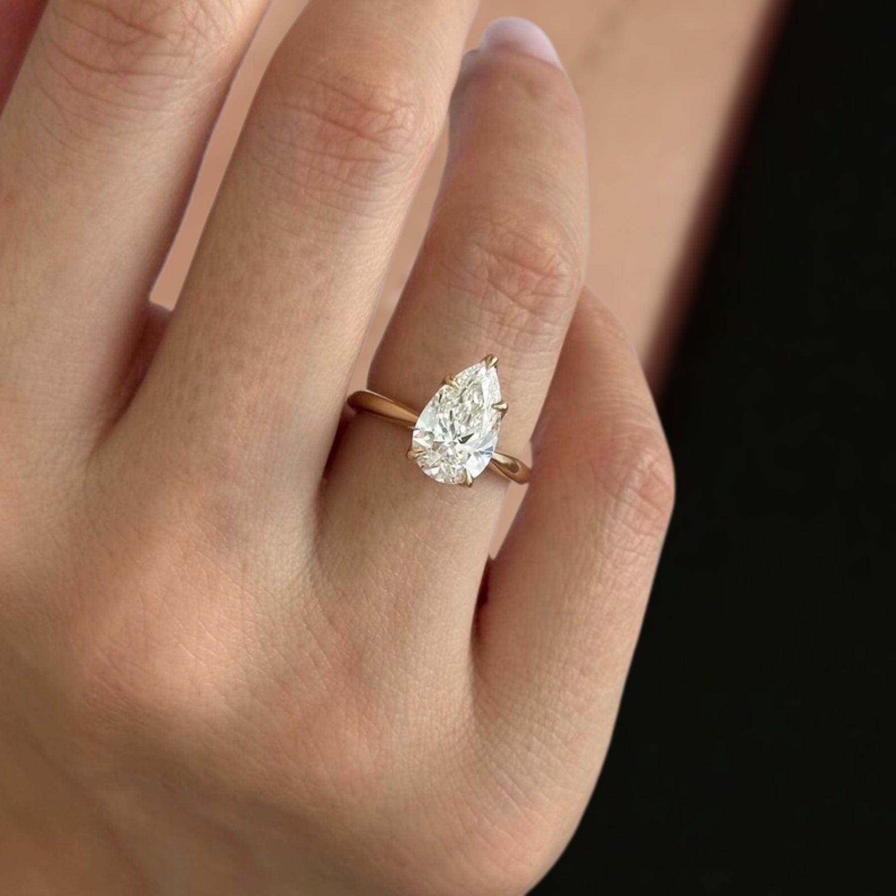 2 Carat Pear Cut Lab Grown Diamond Ring / Pear Shaped Engagement Ring / 2 CT Solitaire Ring / Minimalist Ring / 14K Gold Thin Dainty Ring