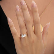 Toi et Moi Lab Grown Diamond Ring, 14K Gold 2.05 ctw Double Pear Shape Lab Grown Diamond Engagement Ring, You & Me Ring, Anniversary Gift