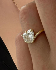 2 Carat Heart Shape Lab Grown Diamond Solitaire Ring , Curved Heart Diamond Engagement Ring , Unique Nested Ring in Yellow Gold, CVD Diamond