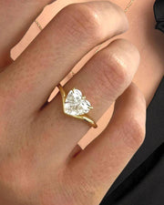 2 Carat Heart Shape Lab Grown Diamond Solitaire Ring , Curved Heart Diamond Engagement Ring , Unique Nested Ring in Yellow Gold, CVD Diamond