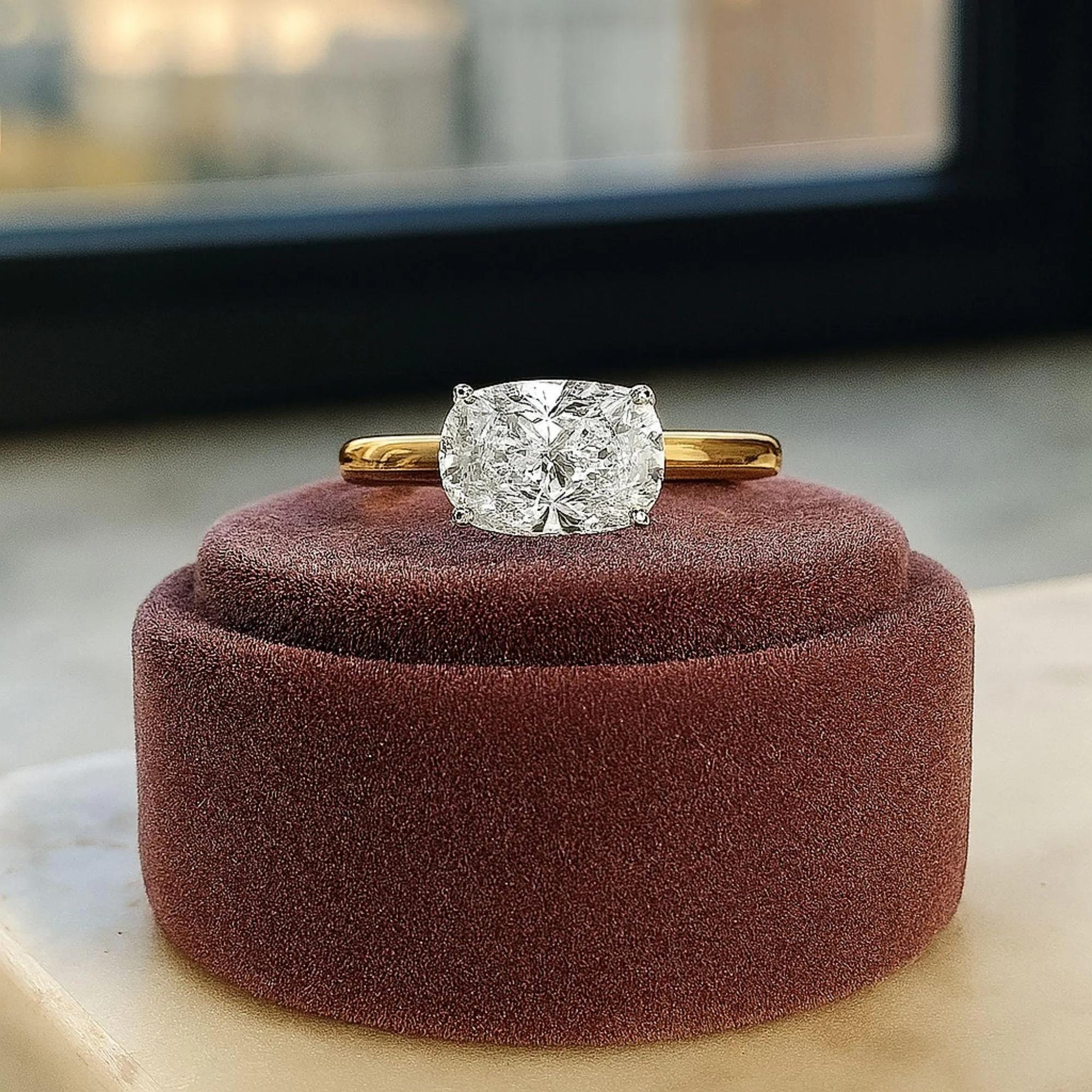 2 CT Cushion Cut Lab Grown Diamond Ring, Two-Tone Solitaire Engagement Ring