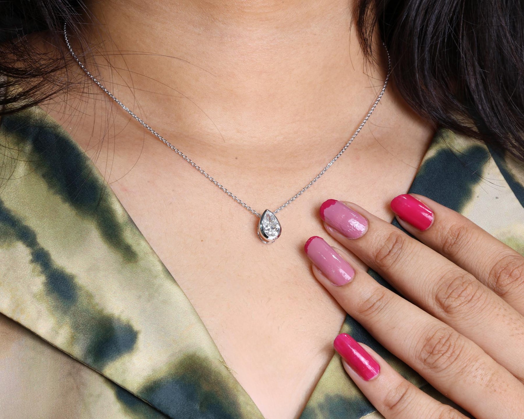 The Elara Pear-Shaped Lab-Grown Diamond Bezel Solitaire Pendant Necklace in 10K or 14K Solid Gold