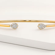 Pear Shape Lab Grown Diamond Open Cuff Bangle, Round Diamond Daily Wear Bangle, 14K Solid Gold Bangle, Conflict Free Diamond Wedding Bangle