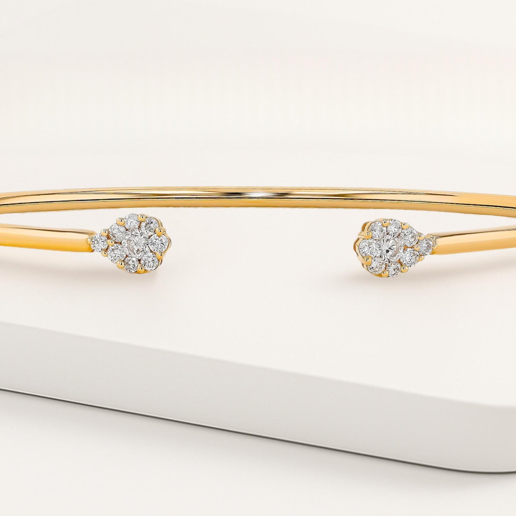 Pear Shape Lab Grown Diamond Open Cuff Bangle, Round Diamond Daily Wear Bangle, 14K Solid Gold Bangle, Conflict Free Diamond Wedding Bangle