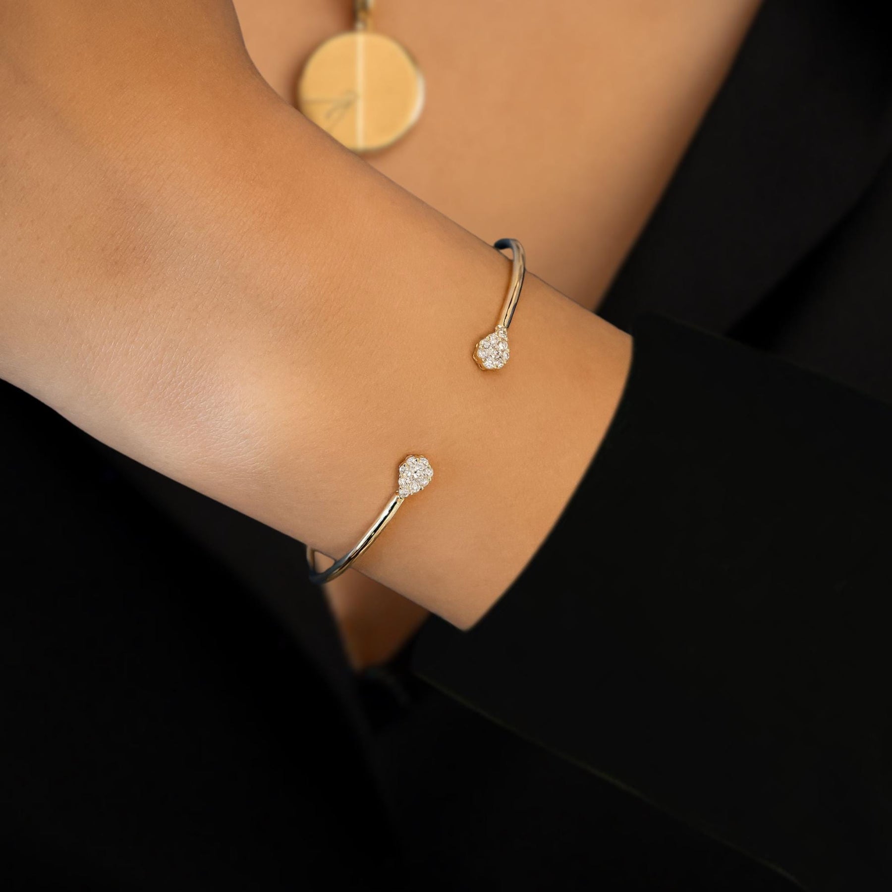 Pear Shape Lab Grown Diamond Open Cuff Bangle, Round Diamond Daily Wear Bangle, 14K Solid Gold Bangle, Conflict Free Diamond Wedding Bangle