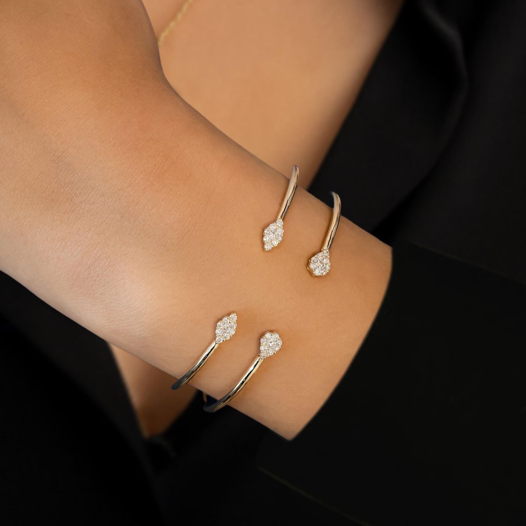 Pear Shape Lab Grown Diamond Open Cuff Bangle, Round Diamond Daily Wear Bangle, 14K Solid Gold Bangle, Conflict Free Diamond Wedding Bangle