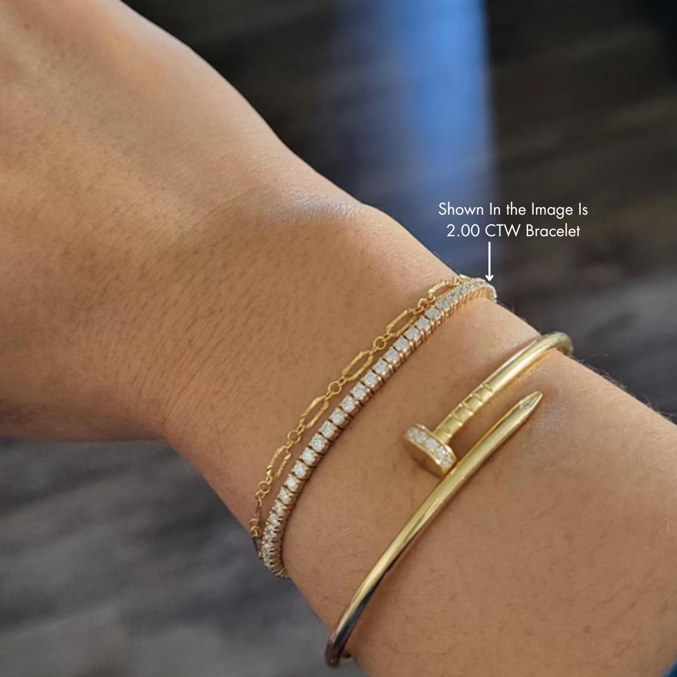 14K White Gold Tennis Bracelet 5.00 TCW Round Cut Moissanite 925 Sterling Silver, Dainty Silver Bracelet for Men Women