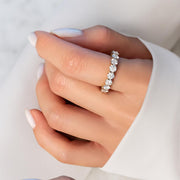 Round Brilliant Cut Lab Diamond Band / F-VS1 Dazzling Half Eternity Wedding Band / Bridal Set 14K White Gold Band / Stackable Band