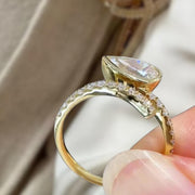 1.00 Carat Pear Cut Lab Grown Diamond Cross Ring, CVD Diamond Solitaire Ring For Wedding Gift, 14K Yellow Gold Anniversary Ring For Her