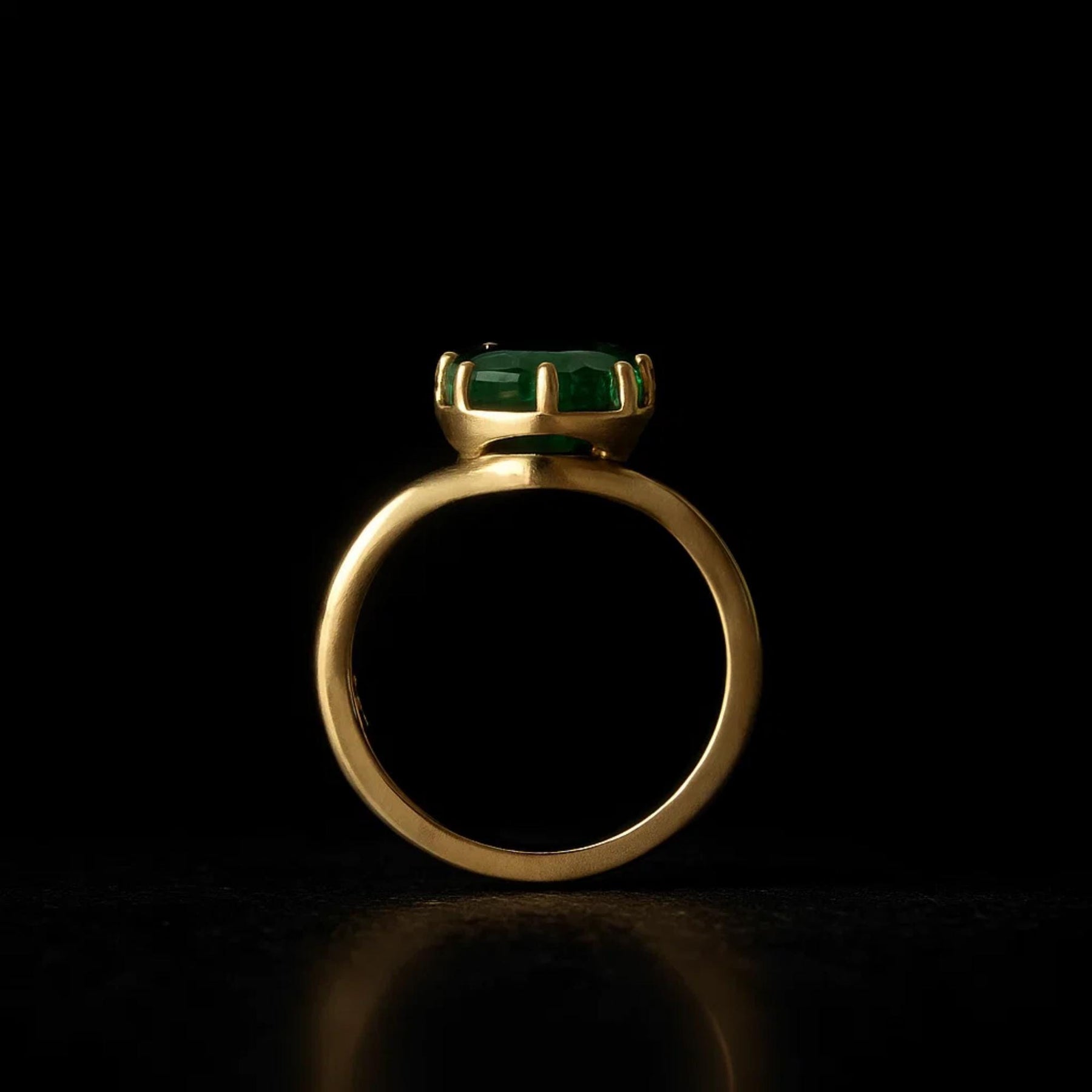 Solid 14K Yellow Gold Engagement Ring Pear Cut Lab Created Green Emerald Ring Minimalist Diamond Promise Ring Anniversary Gift for Women