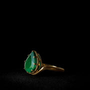 Solid 14K Yellow Gold Engagement Ring Pear Cut Lab Created Green Emerald Ring Minimalist Diamond Promise Ring Anniversary Gift for Women