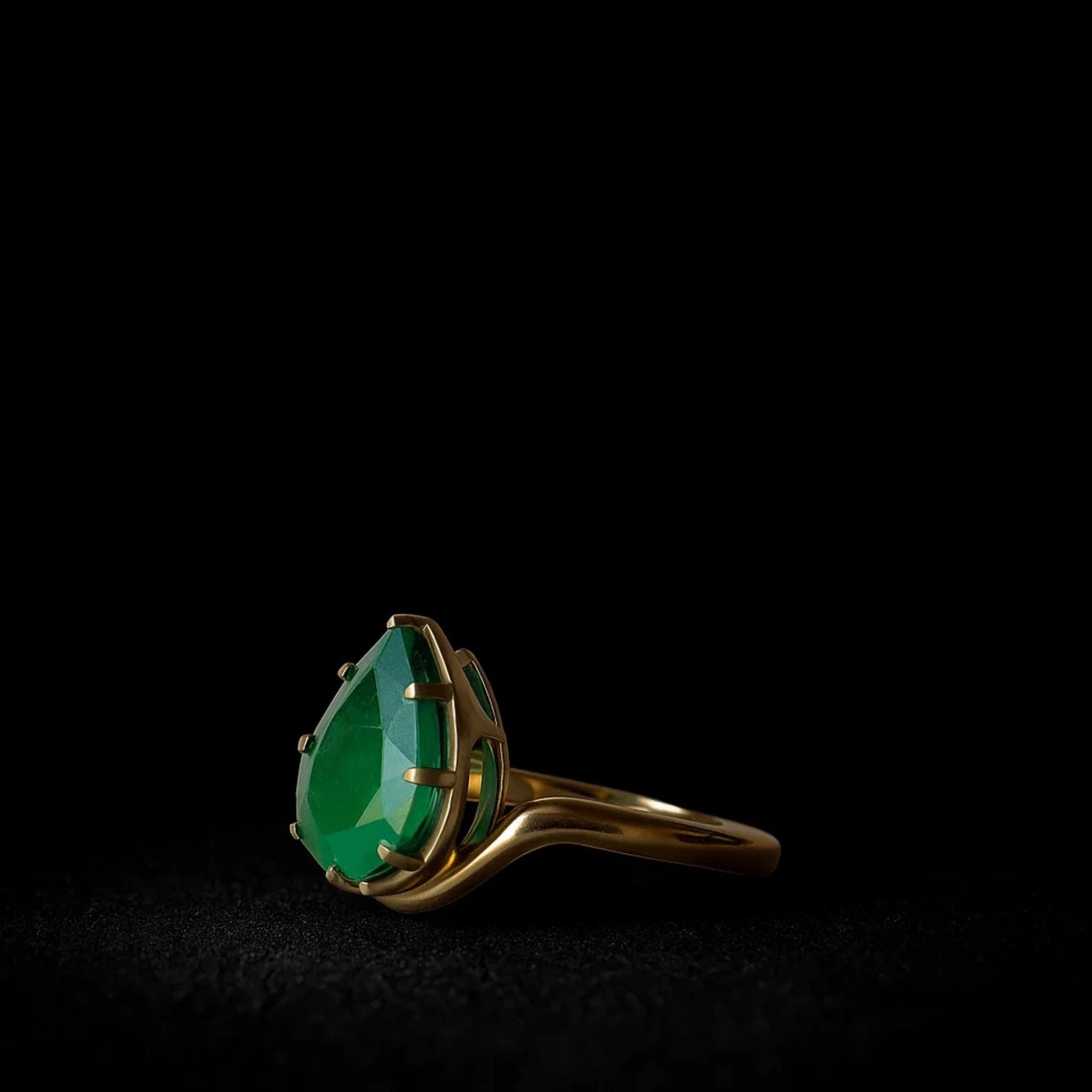 Solid 14K Yellow Gold Engagement Ring Pear Cut Lab Created Green Emerald Ring Minimalist Diamond Promise Ring Anniversary Gift for Women