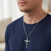 925 Silver Crucifix Necklace Silver Cross Necklace Men Silver Cross Pendant Chain For Man Christian Jewelry For Boyfriend Gift For Man Chain