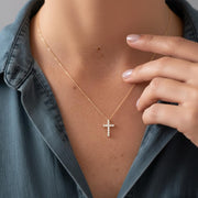 0.14 Ct Diamond Cross Necklace, 14K Gold Lab Grown Diamond Pendant, Unisex