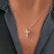 0.14 Ct Diamond Cross Necklace, 14K Gold Lab Grown Diamond Pendant, Unisex