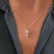 14k Solid Gold Moissanite Encrusted Cross Necklace / Gold Cross Necklace with Moissanite Diamond / Moissanite Cross Necklaces for Women