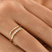Crossover Lab Diamond Band/ Round Cut Diamond Engagement Ring/ Criss Cross Wedding Band/ 14K Solid Yellow Gold Diamond Band