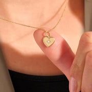 Heart Shaped Diamond Cut Round Diamond Bezel Setting Necklace in 14k Solid Gold / Large Heart Shape Pendant in 14K