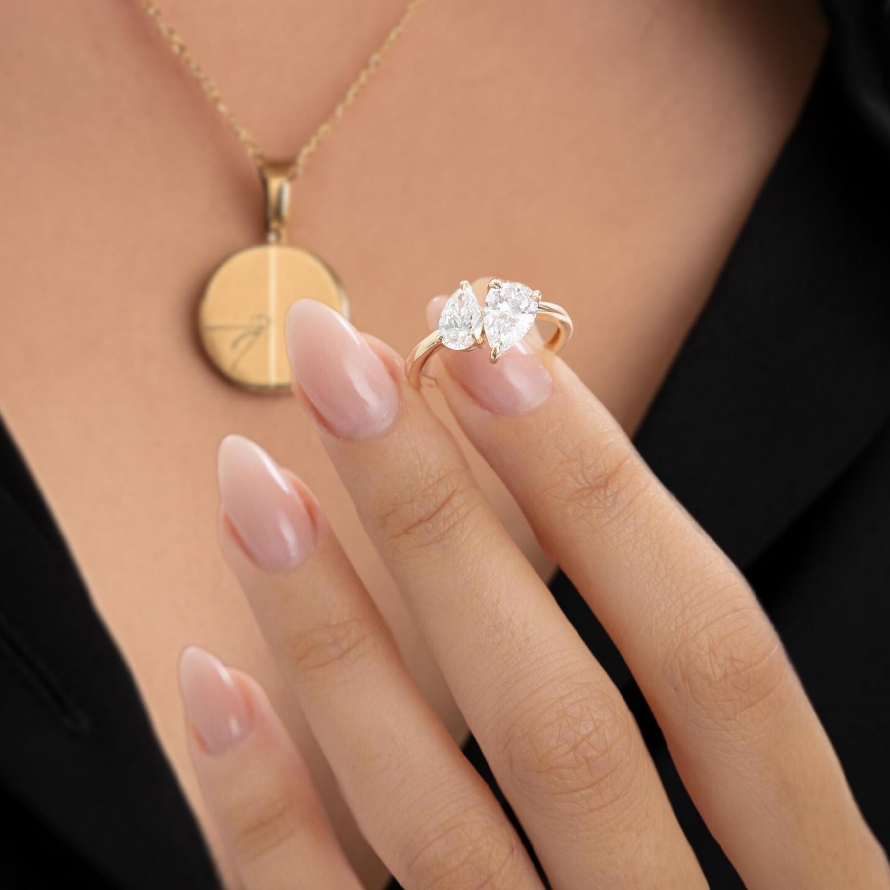 Toi et Moi Lab Grown Diamond Ring, 14K Gold 2.05 ctw Double Pear Shape Lab Grown Diamond Engagement Ring, You & Me Ring, Anniversary Gift