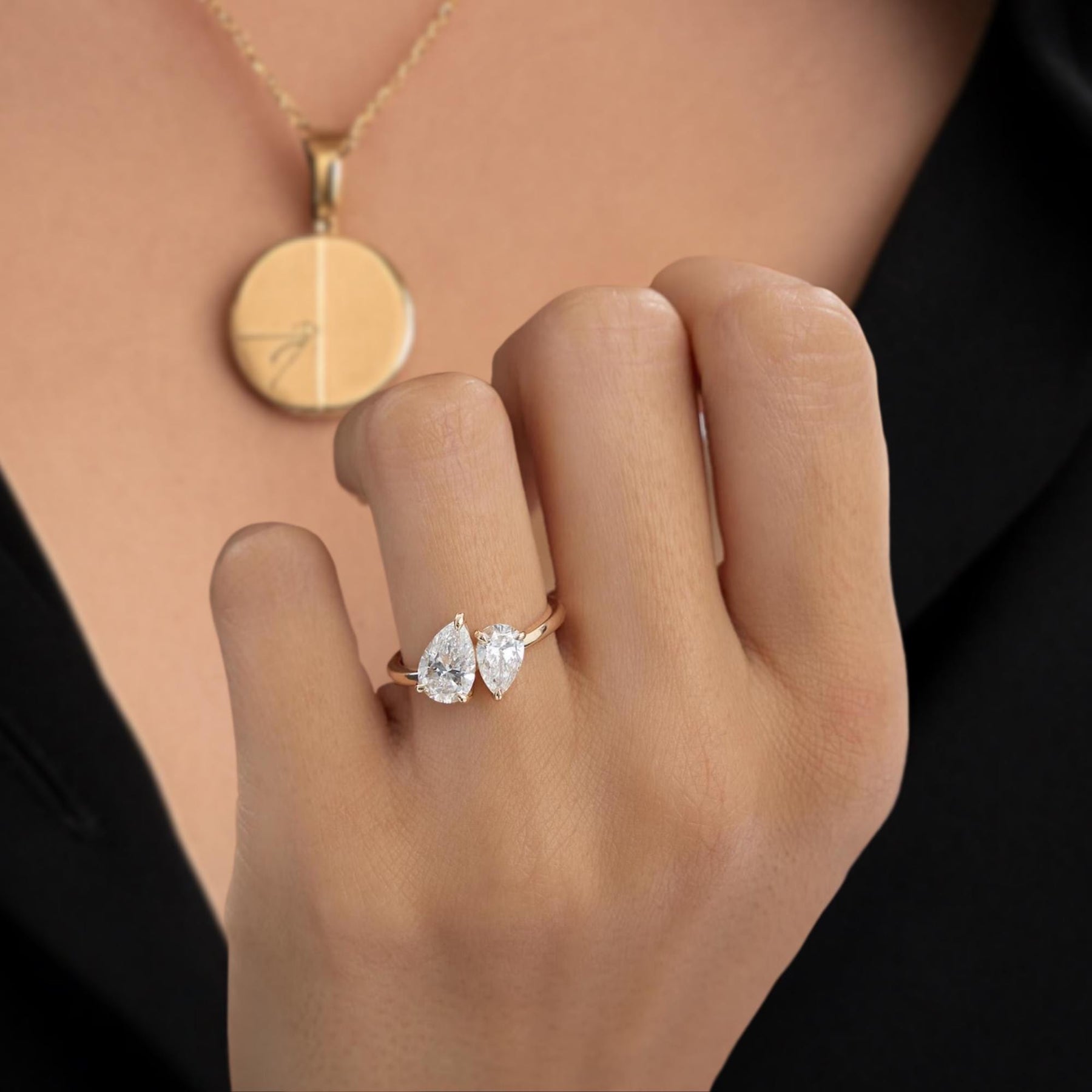 Toi et Moi Lab Grown Diamond Ring, 14K Gold 2.05 ctw Double Pear Shape Lab Grown Diamond Engagement Ring, You & Me Ring, Anniversary Gift