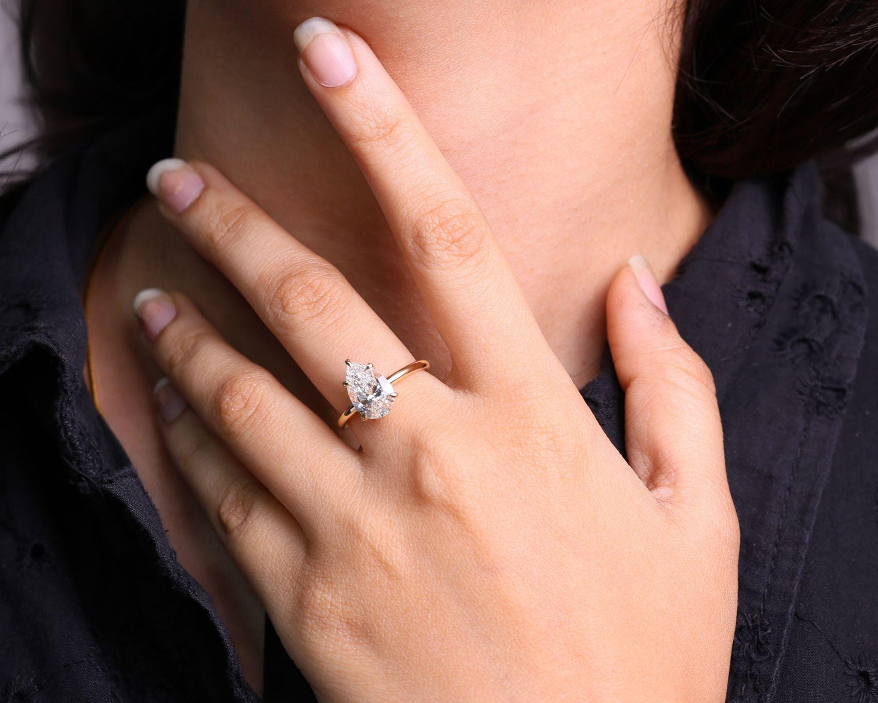 2.5 CT Pear Lab Grown Diamond Solitaire Ring, Handmade Cathedral 14K Gold
