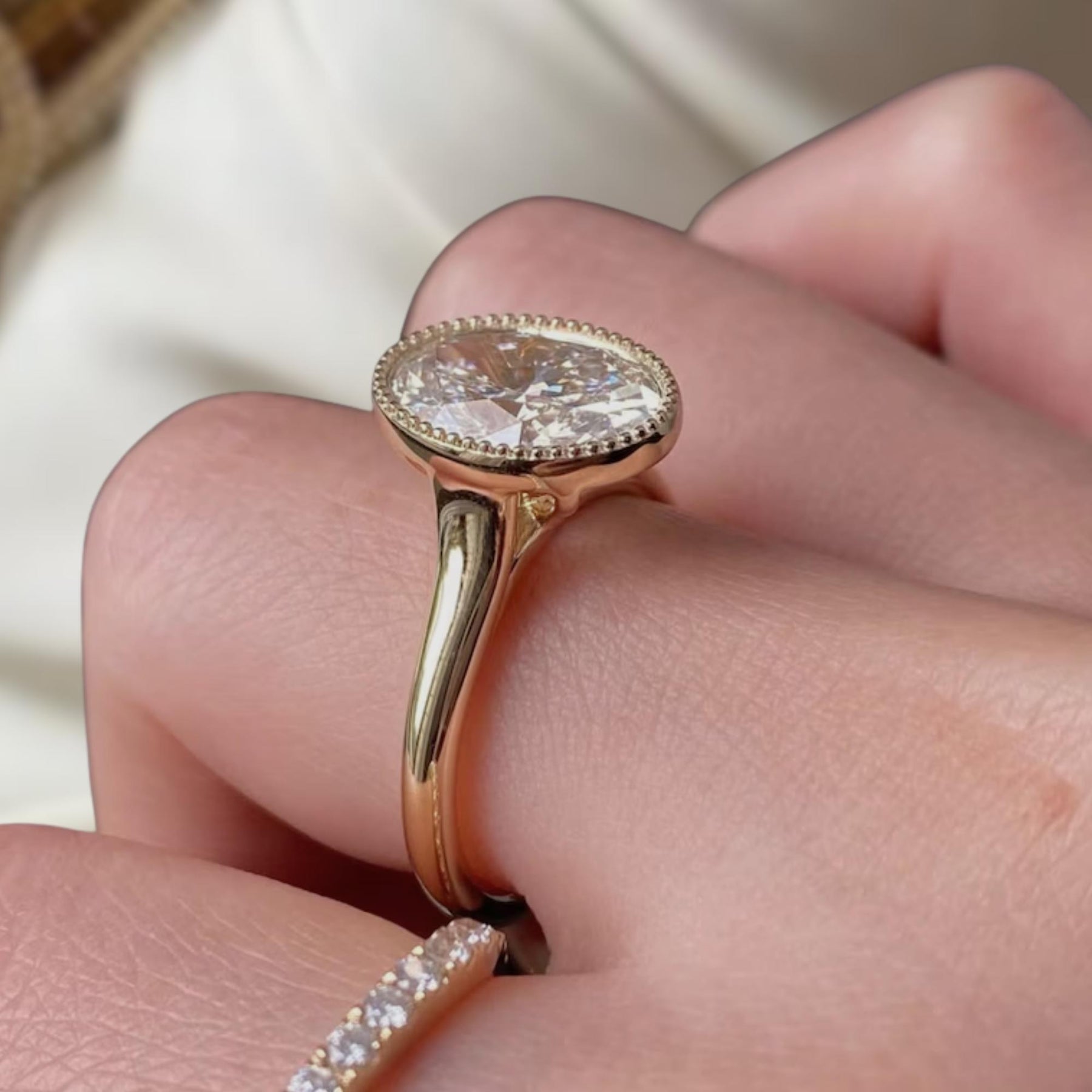 Bezel Set 2 Ct Oval Cut Diamond Engagement Ring, Oval Cut Ring, Elongated Oval, Diamond Engagement Ring, Ice Crushed Oval