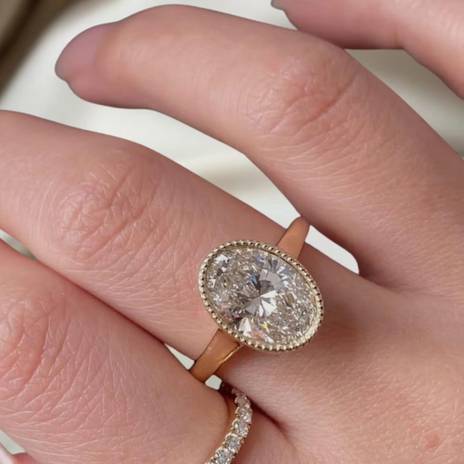 Bezel Set 2 Ct Oval Cut Diamond Engagement Ring, Oval Cut Ring, Elongated Oval, Diamond Engagement Ring, Ice Crushed Oval