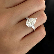 3CT pear lab grown diamond ring Three stone pear shaped engagement ring IGI certified large pear diamond anniversary wedding ring solid gold