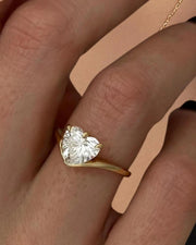 2 Carat Heart Shape Lab Grown Diamond Solitaire Ring , Curved Heart Diamond Engagement Ring , Unique Nested Ring in Yellow Gold, CVD Diamond