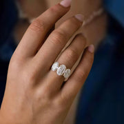 3.50 CTW Petite Oval Cut Moissanite Diamond Three Stone Engagement Ring 14K Solid Gold Promise Ring Dainty Jewelry Anniversary Gift for her