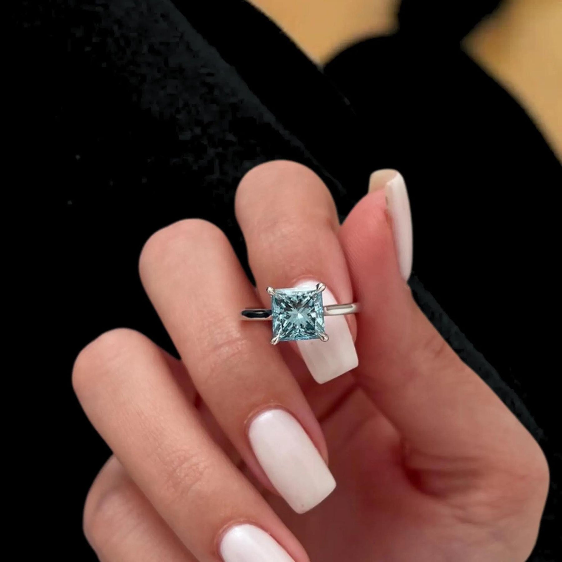 2 Carat Princess Cut Fancy Vivid Blue Lab Grown Diamond Engagement Ring / White Gold Blue Diamond Solitaire Ring / Unique Colored Diamond