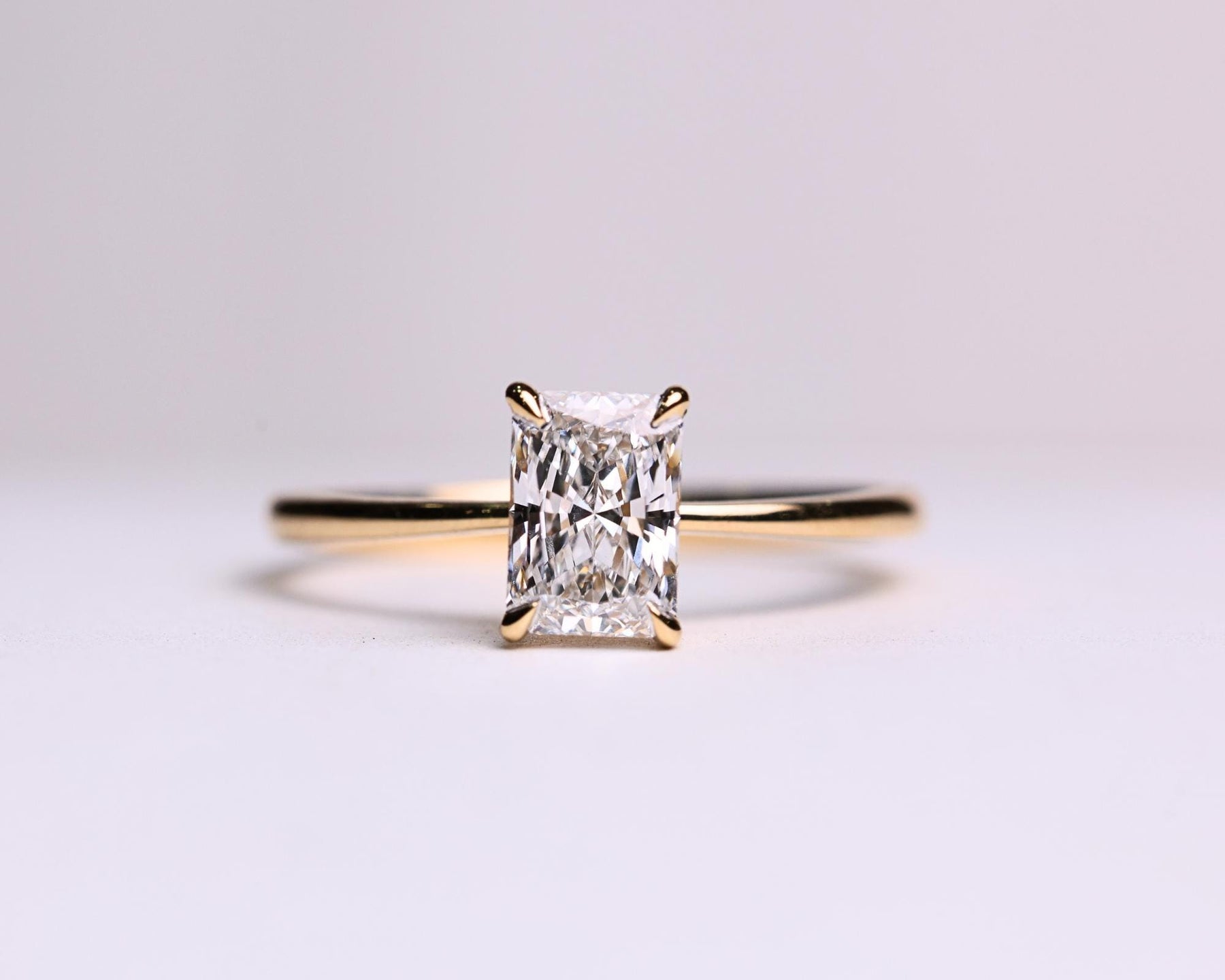 Radiant Cut 1 carat F Color VS1 Clarity IGI Certified Elongated Radiant Cut Lab Grown Diamond Solitaire Engagement Ring 14k Gold
