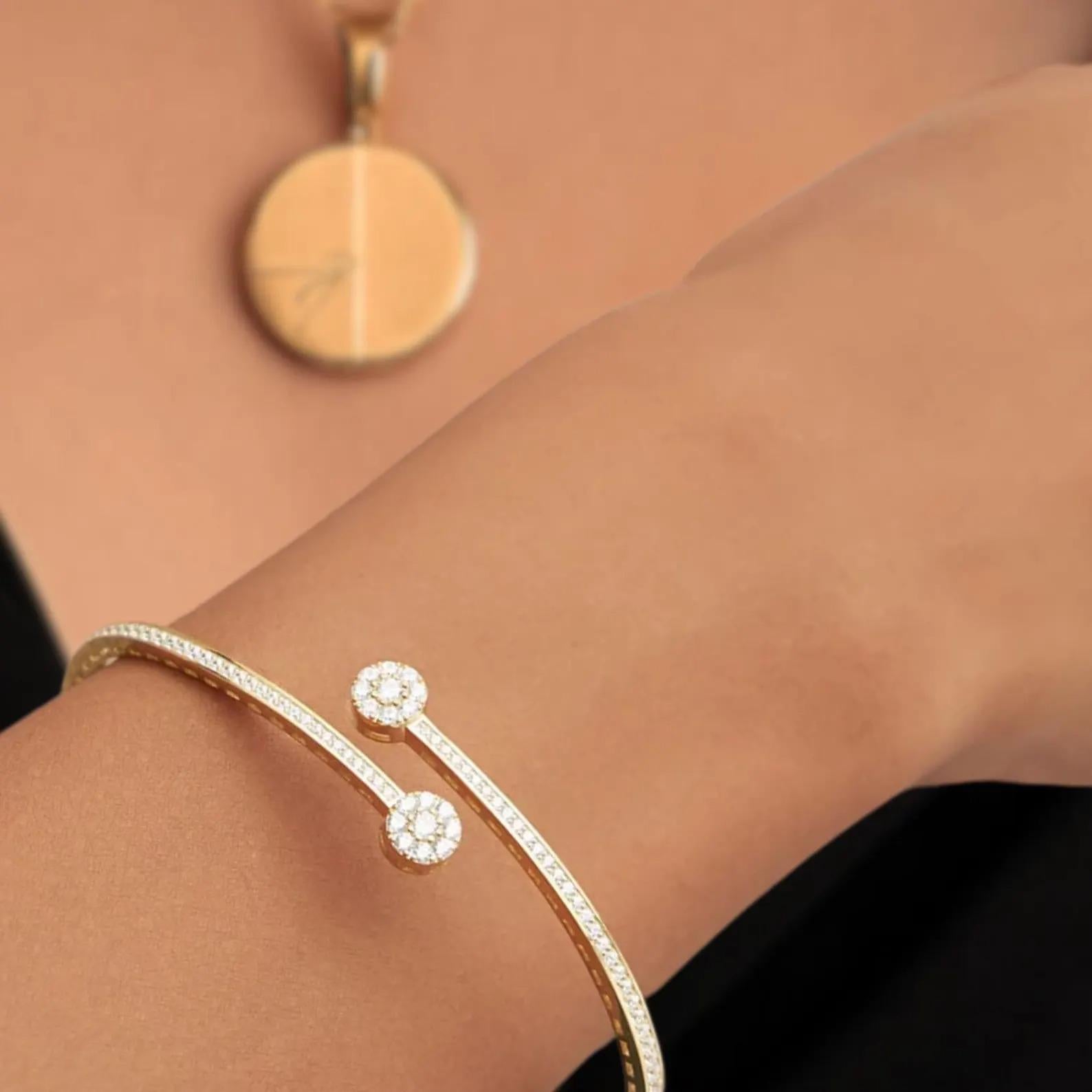 1.51 Ct Diamond Bangle, 14K Gold Lab Grown Diamond Bangle, Open Cuff Bangle