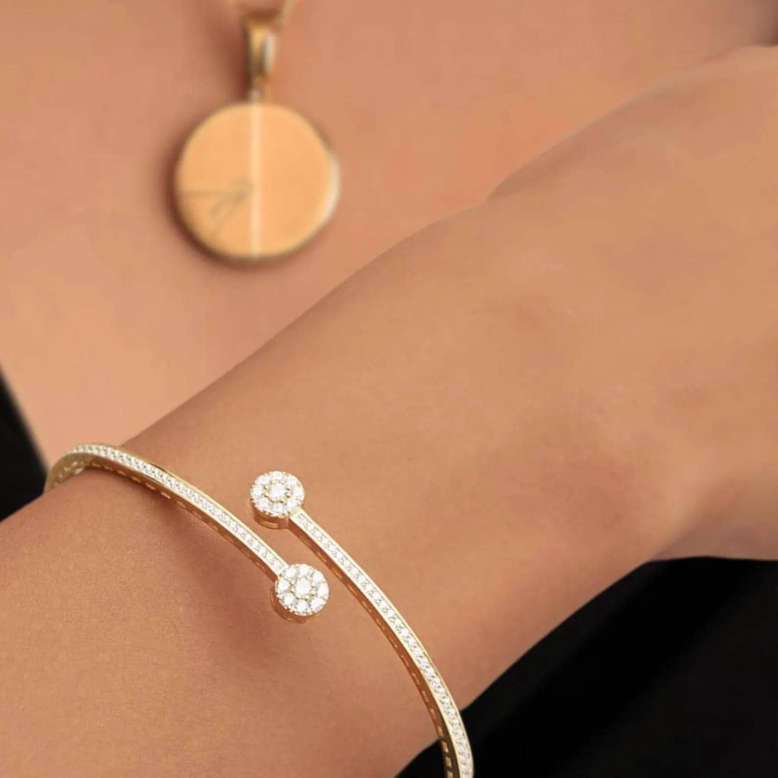 1.51 Ct Diamond Bangle, 14K Gold Plated Lab Grown Diamond Bangle, Open Cuff Bangle