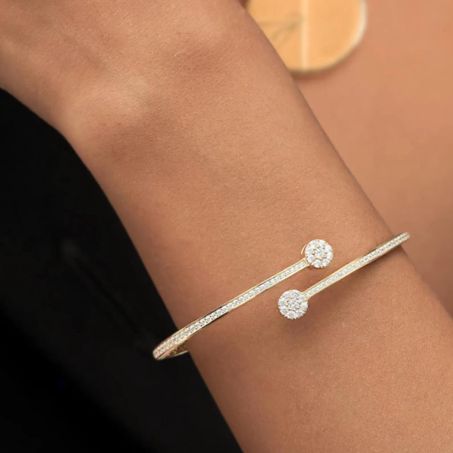 1.51 Ct Diamond Bangle, 14K Gold Plated Lab Grown Diamond Bangle, Open Cuff Bangle