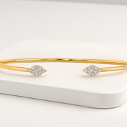 Pear Shape Lab Grown Diamond Open Cuff Bangle, Round Diamond Daily Wear Bangle, 14K Solid Gold Bangle, Conflict Free Diamond Wedding Bangle
