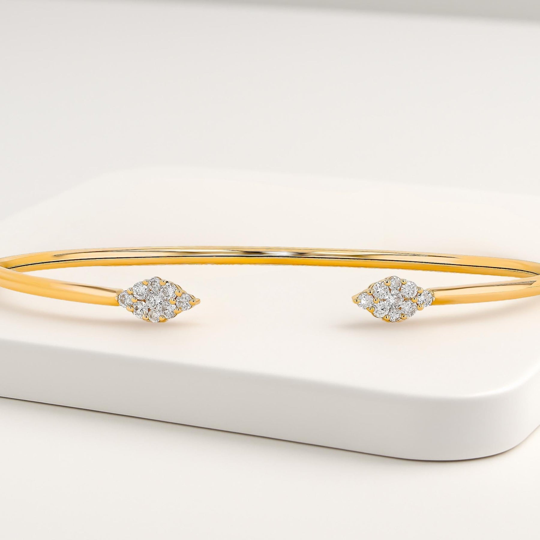 Pear Shape Lab Grown Diamond Open Cuff Bangle, Round Diamond Daily Wear Bangle, 14K Solid Gold Bangle, Conflict Free Diamond Wedding Bangle
