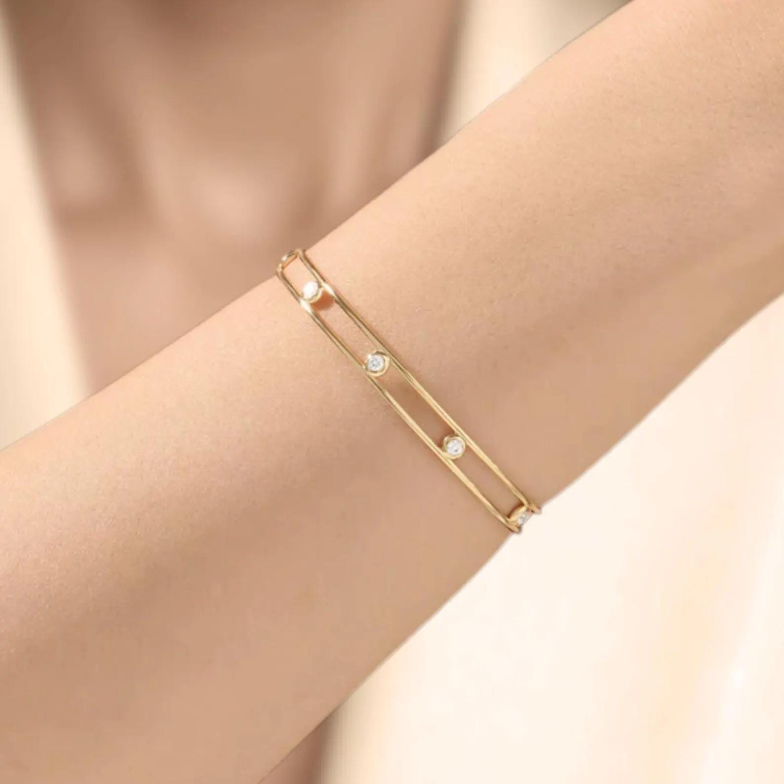 0.40 Ct Diamond Bangle, 14K Gold Lab Grown Diamond Bangle, Open Cuff Bangle