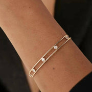 14K Gold Round Cut Diamond Bangle Bracelet Dainty Diamond Gold Cuff Bangle Bracelet Unique Diamond Bracelet Gifts For Women