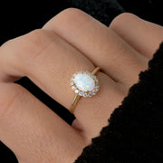 Oval Opal engagement ring 14K gold engagement ring vintage engagement ring Oval cut diamond unique ring anniversary promise ring