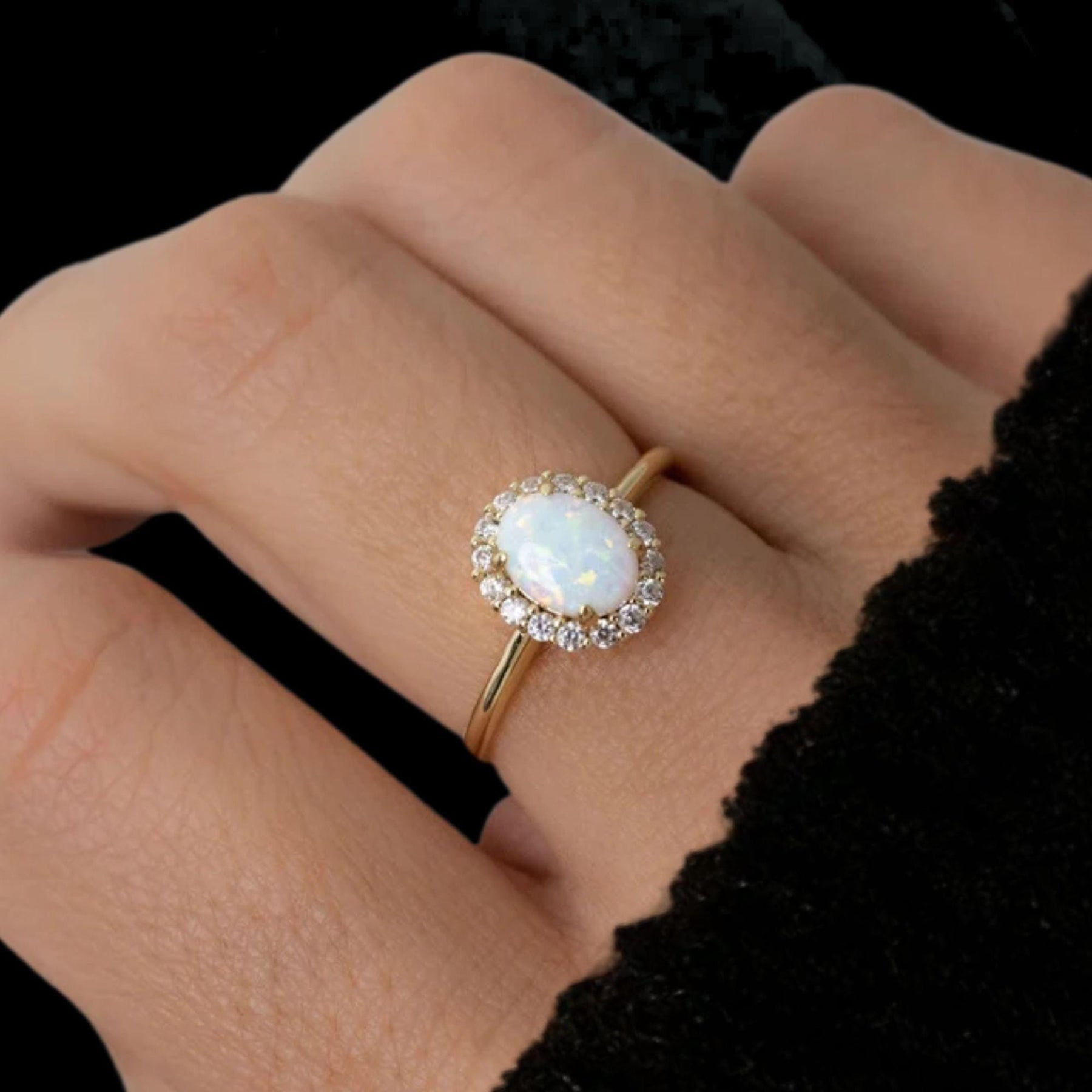 Oval Opal engagement ring 14K gold engagement ring vintage engagement ring Oval cut diamond unique ring anniversary promise ring