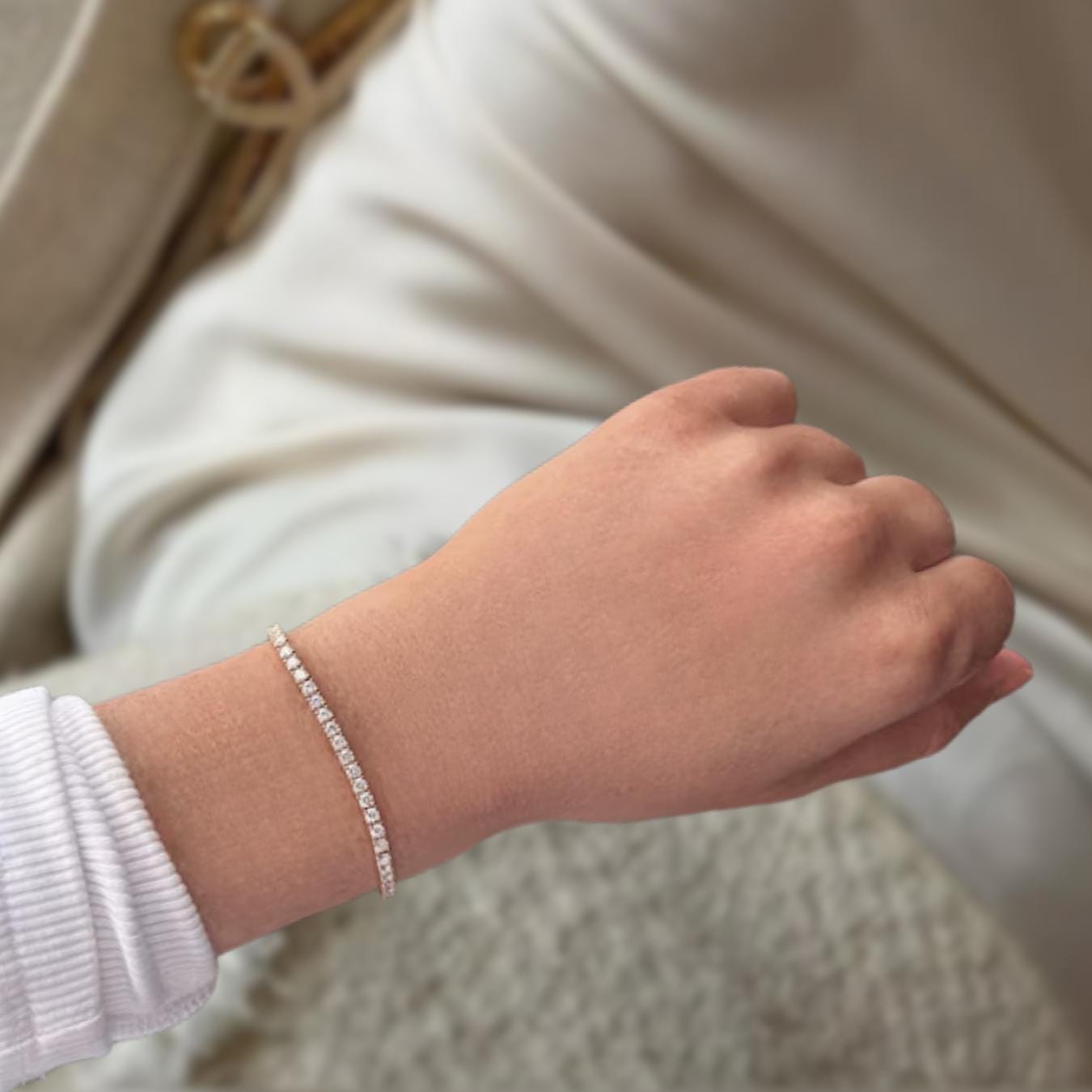 14K White Gold Tennis Bracelet 5.00 TCW Round Cut Moissanite 925 Sterling Silver, Dainty Silver Bracelet for Men Women