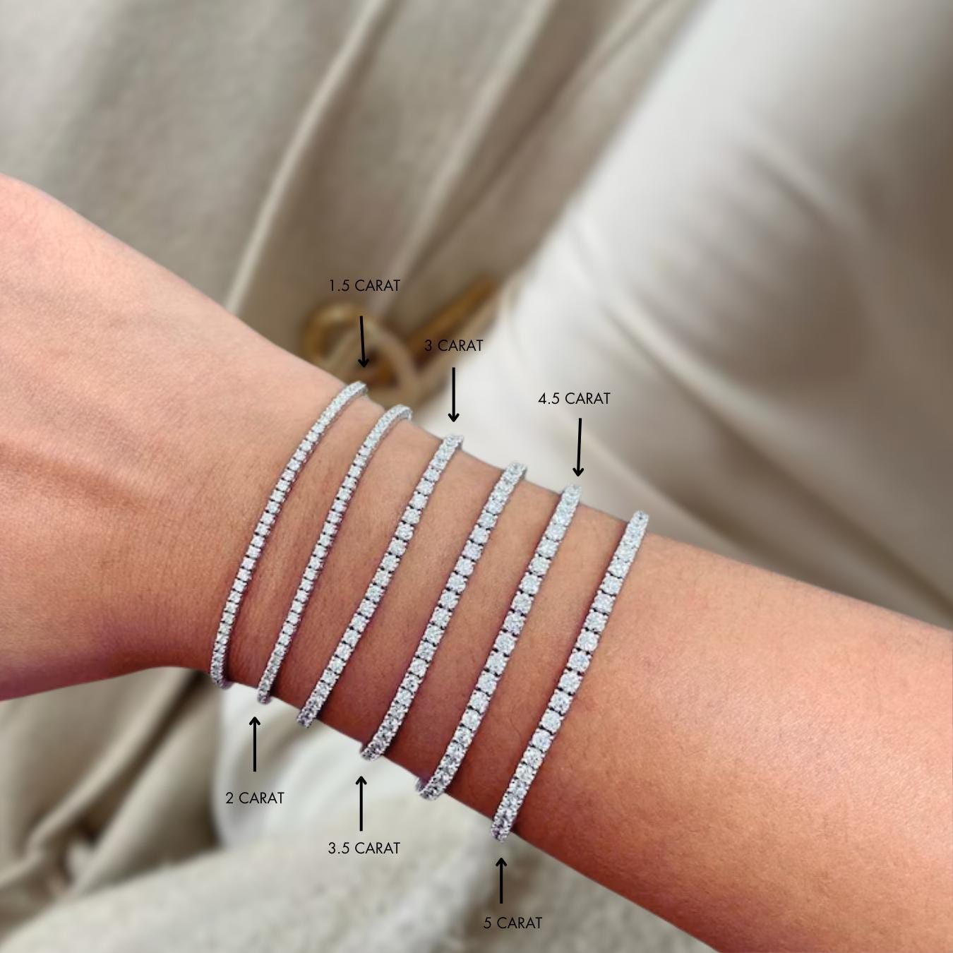 14K White Gold Tennis Bracelet 5.00 TCW Round Cut Moissanite 925 Sterling Silver, Dainty Silver Bracelet for Men Women