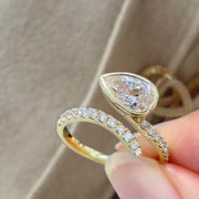 1.00 Carat Pear Cut Lab Grown Diamond Cross Ring, CVD Diamond Solitaire Ring For Wedding Gift, 14K Yellow Gold Anniversary Ring For Her