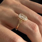 2 Carat Elongated Cushion E VS1 Lab Grown Diamond Bezel Set Ring / Delicate Split Shank Engagement Ring / Elongated Diamond Art Deco Design