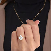 POPULAR STYLE F Color VS1 Clarity IGI Certified Oval Cut Lab Grown Diamond Thin Dainty Solitaire Engagement Ring, Side Rounds 14k Gold