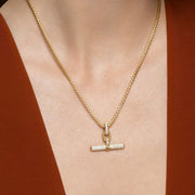 14k Solid Gold Moissanite Encrusted T-Bar Pendant / Silver T-Bar Necklace with Moissanite Diamond / Moissanite T-Bar Pendant for Women