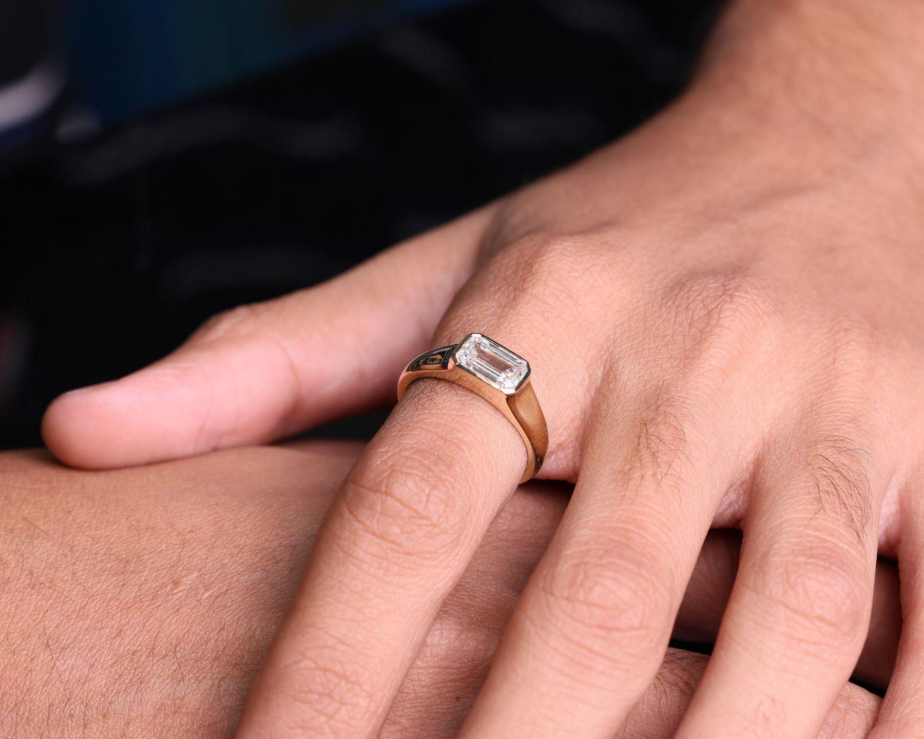 14K Gold Emerald Cut Lab Grown Diamond Engagement Ring Diamond Wedding Rings For Men