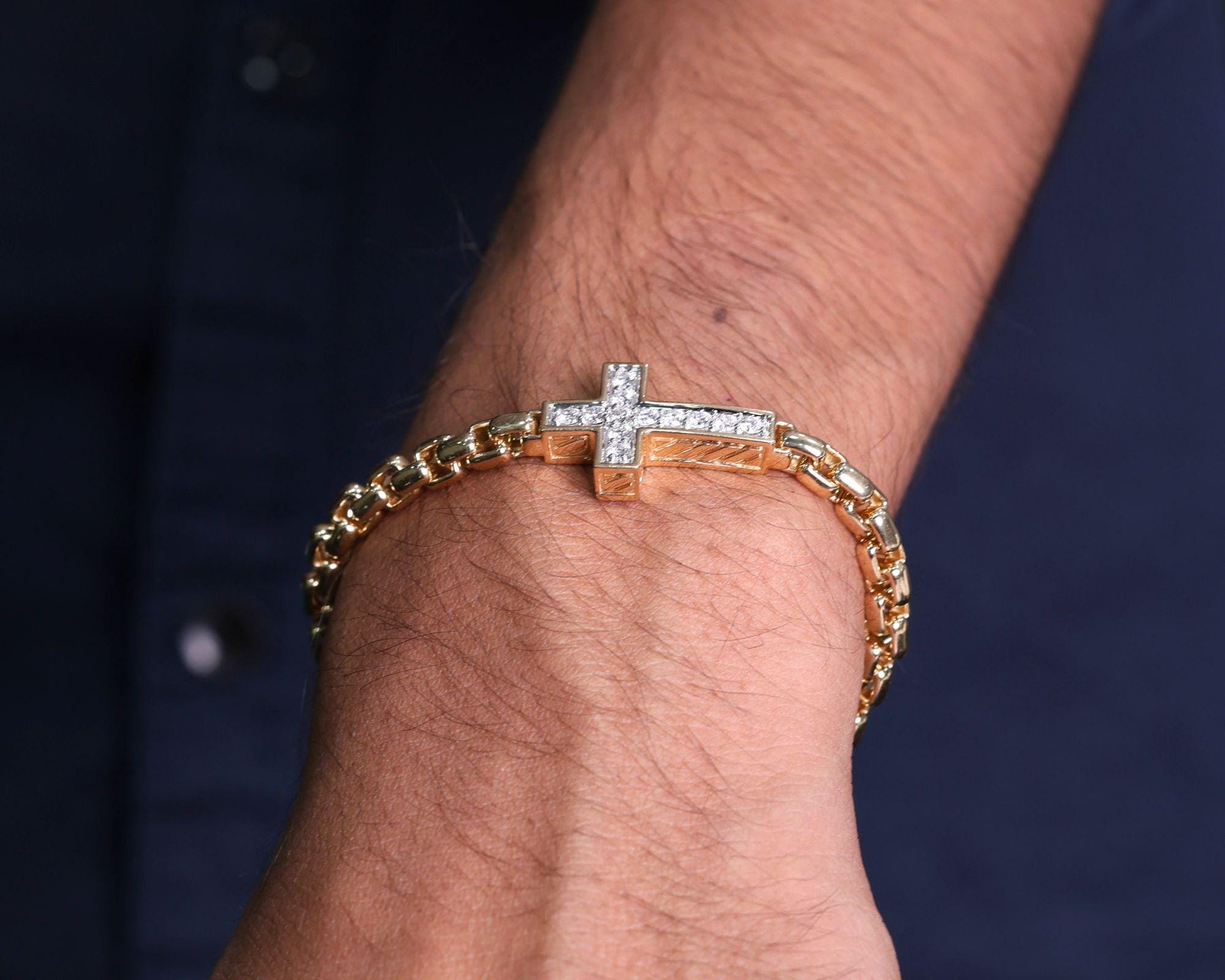 14K Solid Gold Diamond Cross Bracelet| Religious Jewelry|Baptism Gift| Christian Bracelet| Protective Bracelet|Gifts for Him| Diamond Cross