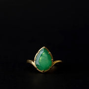 Solid 14K Yellow Gold Engagement Ring Pear Cut Lab Created Green Emerald Ring Minimalist Diamond Promise Ring Anniversary Gift for Women